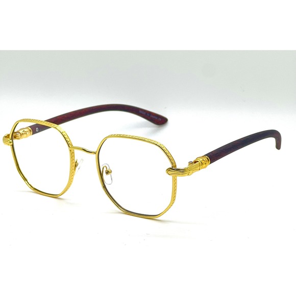 Gold Octagon Glasses Clear Lens Vintage Style Hip Hop Men Retro EyeGlasses Gafas - Picture 5 of 6